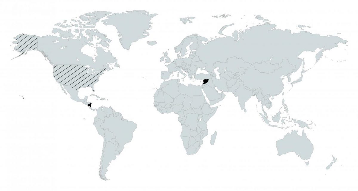 President Trump is hoping to withdraw the U.S. (in stripes) from the Paris Agreement, which would put the U.S. with  two other countries: Syria and Nicaragua (in black).