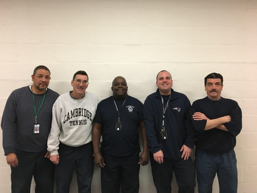 Jose Brioso (left), Dave Nadeau, Claude Lathan, Robbie Cataldo, and Richie Corcione are part of the
daytime custodial staff.