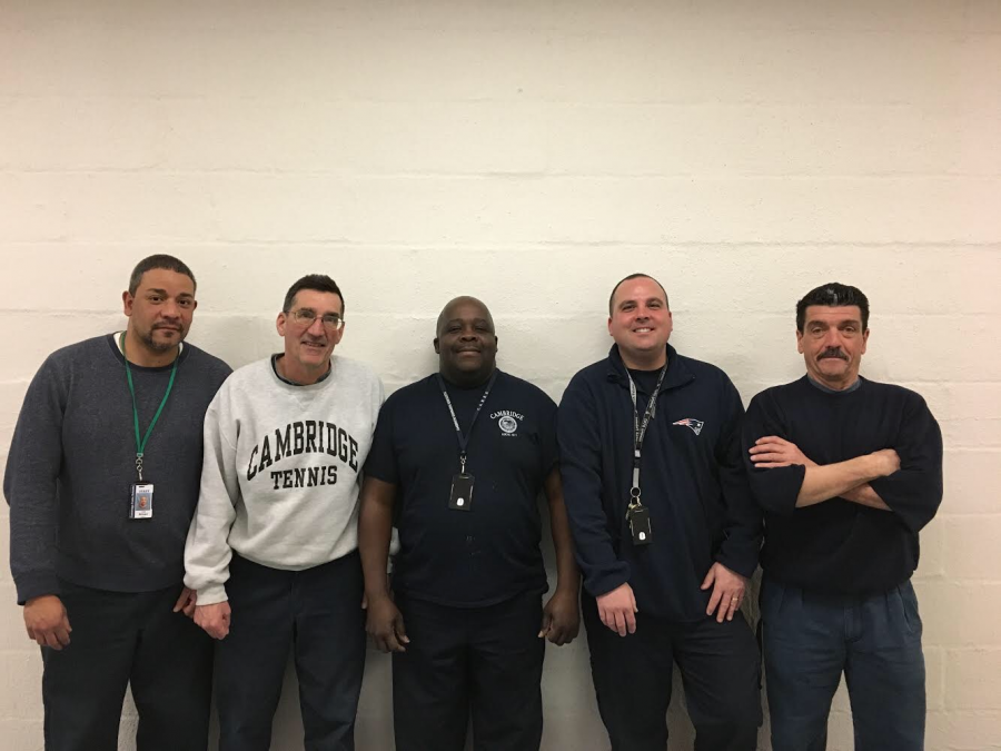 Jose+Brioso+%28left%29%2C+Dave+Nadeau%2C+Claude+Lathan%2C+Robbie+Cataldo%2C+and+Richie+Corcione+are+part+of+the%0Adaytime+custodial+staff.