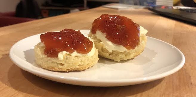 Serve these British scones with dollops of cream and jam.