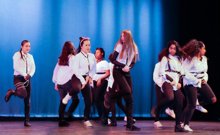Pictured: CRLS’ K-Pop Club dancing on stage for the Talent Show.