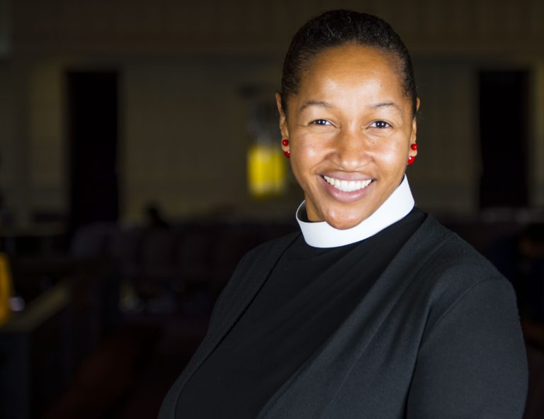 Rev. Mariama White-Hammond spoke at the CRLS Climate Change Initiative assembly. 