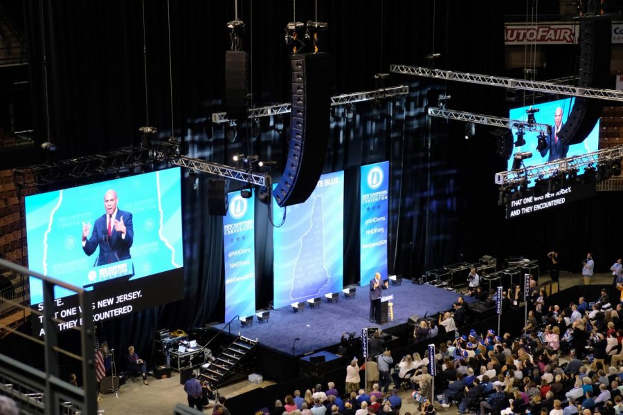 Cory Booker speaking at the New Hampshire Democratic Party Convention. 