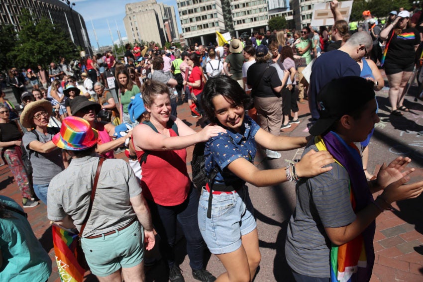 Pictured: Members of P10 at the counter protest to the parade.