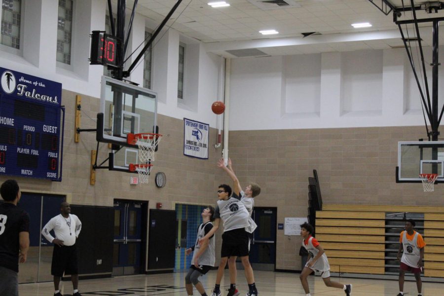 Pictured: CRLS Boys Varsity Basketball team hard at work during practice.