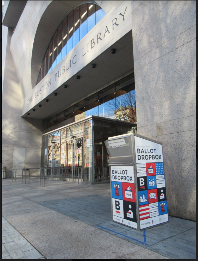 Pictured: The ballot drop-off box in Copley Square.