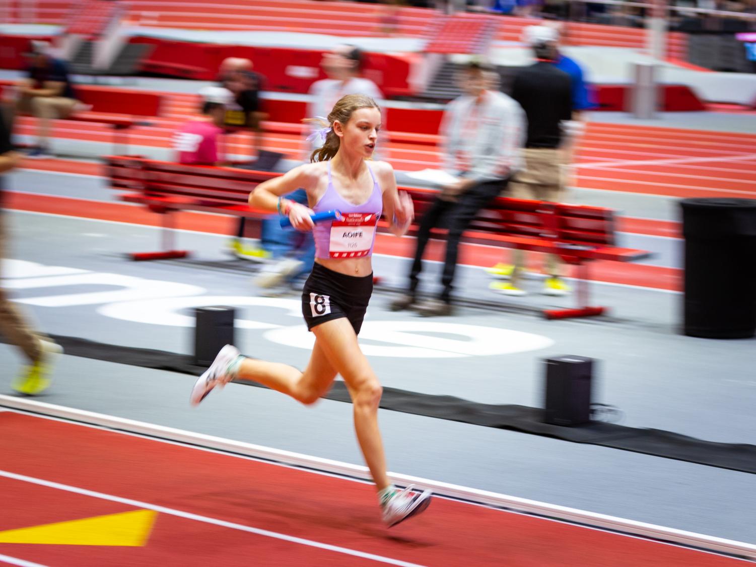Pictured: Aoife Shovlin ’25 competing at New Balance Indoor Nationals last month.