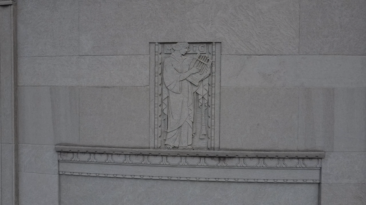 More than a dozen Greek Reliefs decorate the CRLS building.