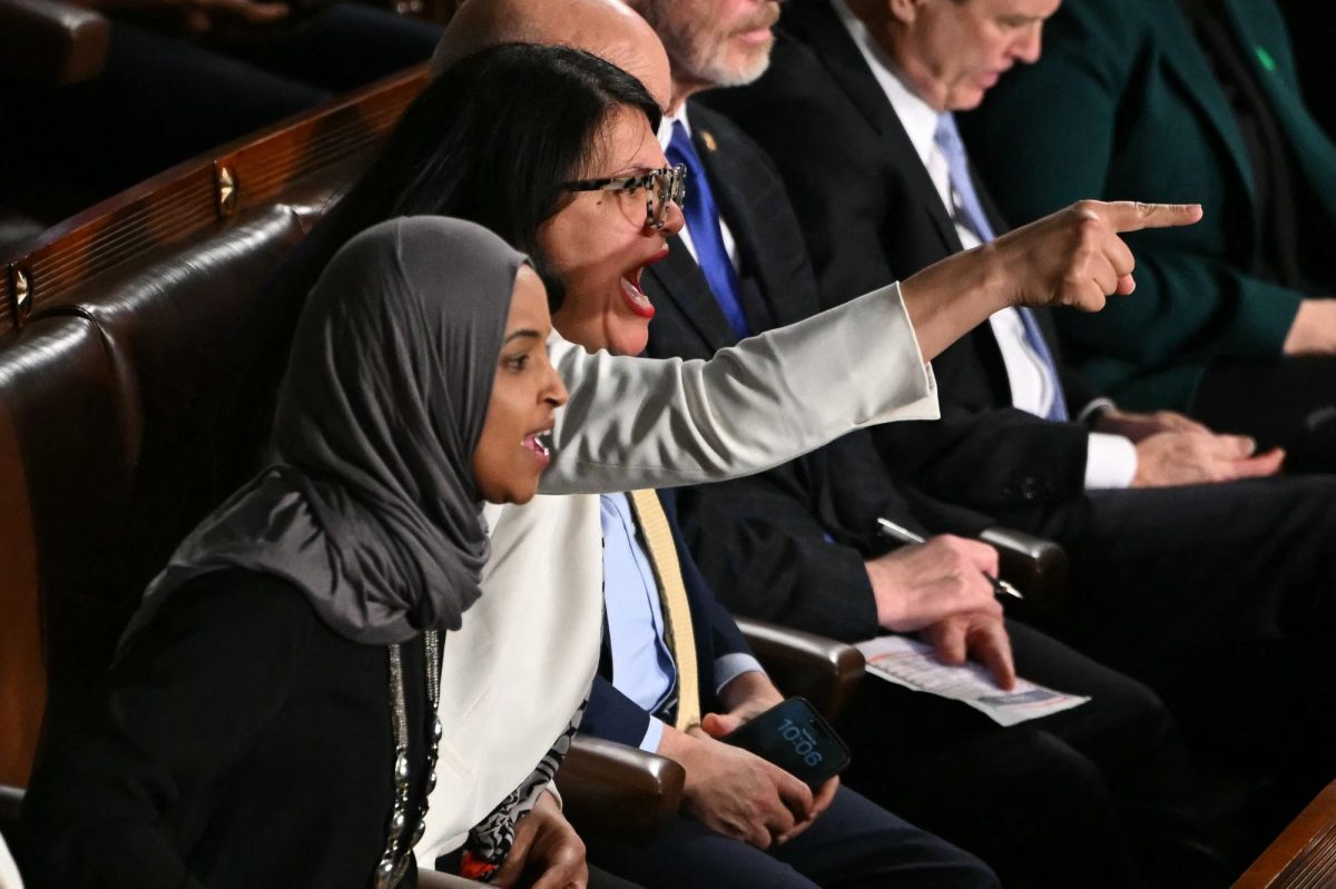 Ilhan Omar and Rashida Tlaib (left to right)  at the 2026 State of the Union.